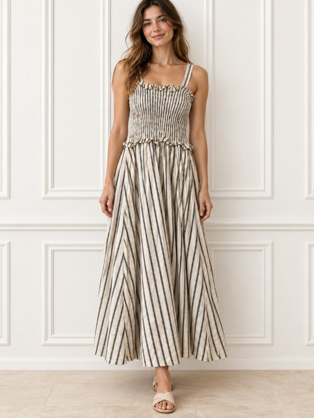 Universal Thread Striped Smocked Maxi Dress | Medium